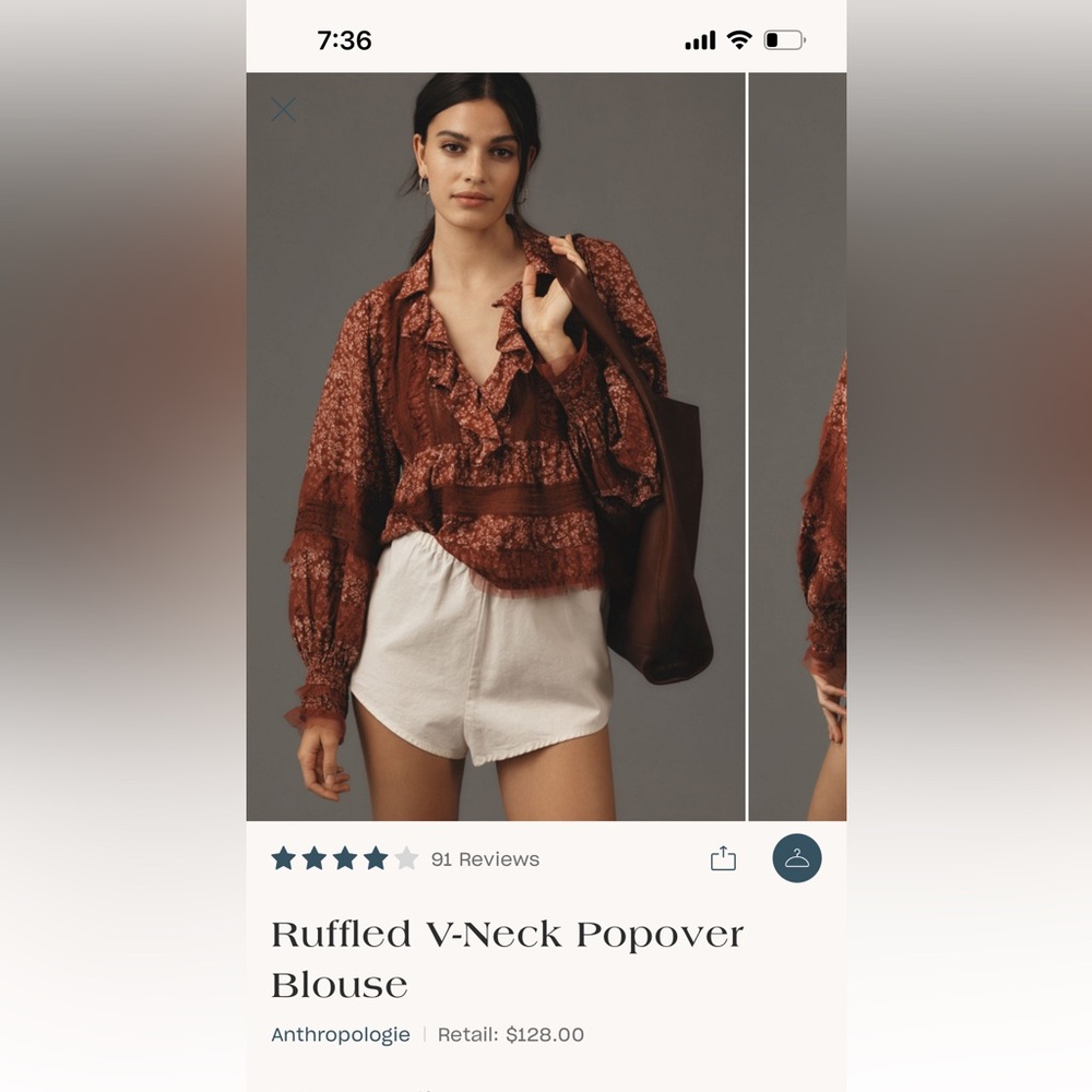 Ruffled V-Neck Popover Blouse